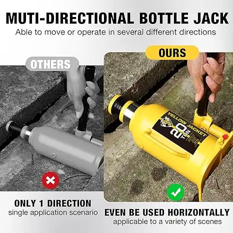 YELLOW JACKET 20 Ton Muti-Directional Welded Bottle Jack (40,000lb), Horizontal Bottle Jacks Use for Car, Pickup, Truck, RV, Auto Repair, Hydraulic Bottle Jack, Yellow - Image 3