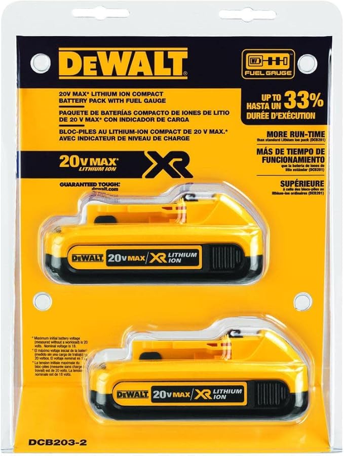 DEWALT 20V MAX Battery, Compact 2.0Ah Double Pack (DCB203-2)