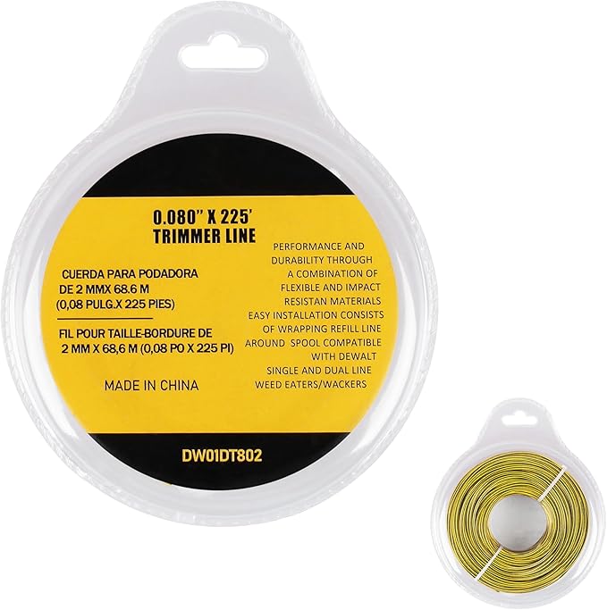 DWO1DT802 Trimmer Line for DEWALT Weed Trimmer Lines, 225-Foot by 0.080-Inch, 1 pc