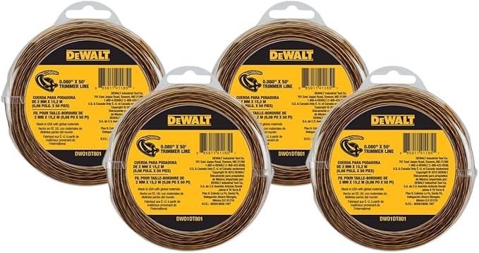 DEWALT DWO1DT801 String Trimmer Line, 50-Feet by 0.080-Inch (Pack of 4)