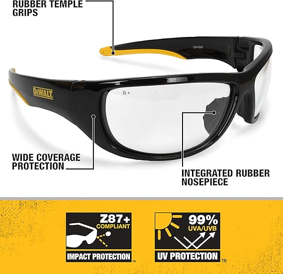 Dewalt Dominator Safety Glasses Dpg94 Unisex Adult Non Slip Polarized Mirrored Rubber Full Rim