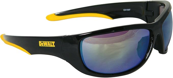 DEWALT DPG94-YC Dominator™ Z87+ Safety Glasses – Black Full Frame & Yellow Mirror Lens – Rubber Temples & Nosepiece – 1 Pair
