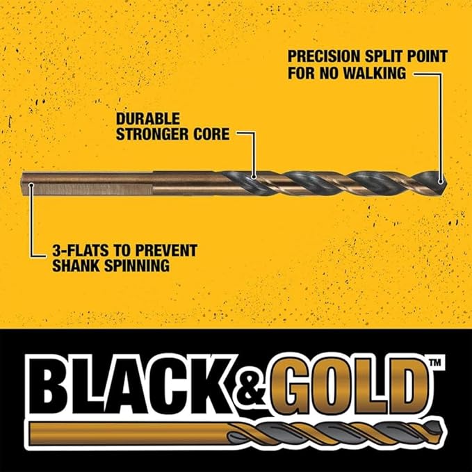 DEWALT Drill Bit Set, 3-Flats Shank,14-Piece, 135 Degree Split Point, for Plastic, Wood and Metal (DWA1184)