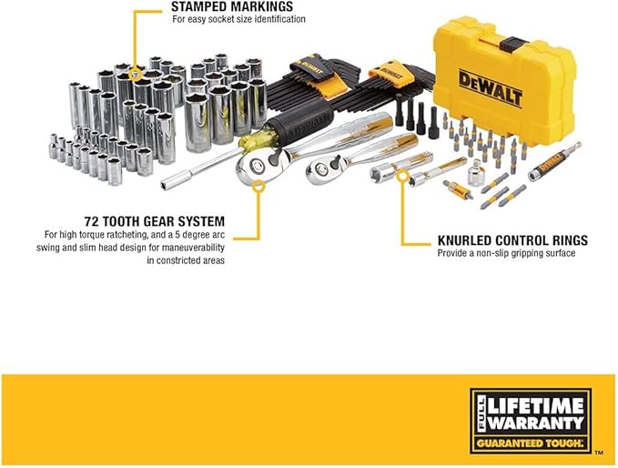 DEWALT Mechanics Tools Kit and Socket Set, 1/4" & 3/8" Drive, SAE, 108-Piece (DWMT73801