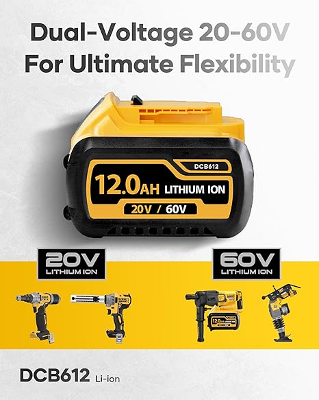 2-Pack 12000mAh 60V Max Battery Replacement for Dewalt 60v Battery, DCB609, DCB612, DCB609-2, Compatible with Dewalt Flexvolt 20V/60V Power Tools