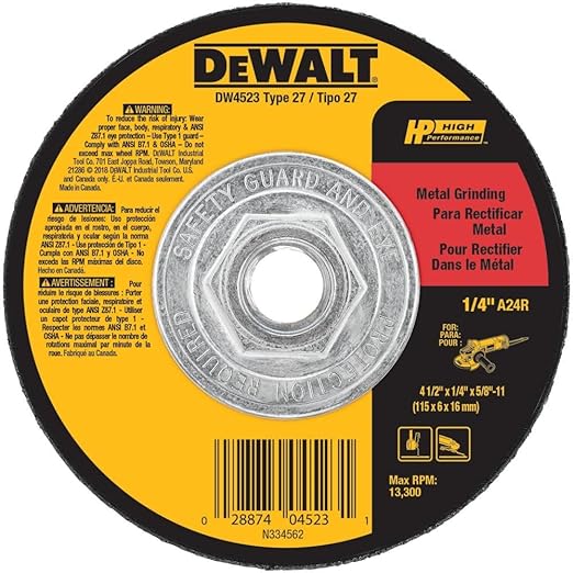 DEWALT Grinding Wheel, General Purpose for Metal, 4-1/2-Inch x 1/4-Inch x 5/8-Inch (DW4523) (Pack of 2)