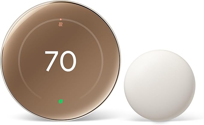 Google Nest Learning Thermostat (4th Gen, 2024) with Nest Temperature Sensor - Energy Saving Smart Thermostat - Compatible with Alexa, Apple HomeKit and Google Home App - Polished Gold