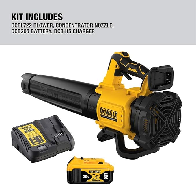 Dewalt DCBL722P1R 20V MAX XR Brushless Lithium-Ion Cordless Handheld Blower Kit (5 Ah) (Renewed)
