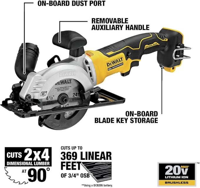 DEWALT ATOMIC 20V MAX* Circular Saw, 4-1/2-Inch, Tool Only (DCS571B)