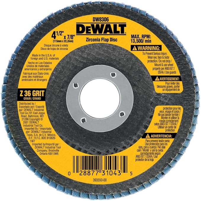 DEWALT DW8312 4-1/2-Inch by 5/8-Inch-11 60 Grit Zirconia Angle Grinder Flap Disc