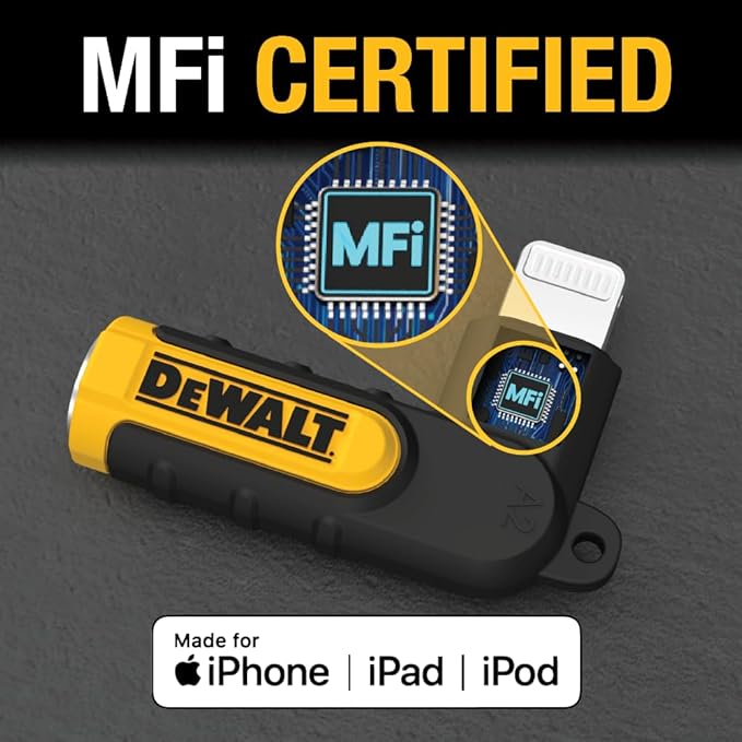 DEWALT Heavy Duty 3.5mm to Lightning Adapter, 90Degree L Connector Female to 3.5mm Male Headphone Jack Adapter for iPhone, Compatible Lightning to 3.5 mm Headphone Jack Adapters, Adapts Legacy Devices