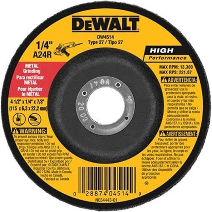 DEWALT DW4514B5 4-1/2-Inch by 1/4-Inch by 7/8-Inch Metal Grinding Wheel - 10 Pack