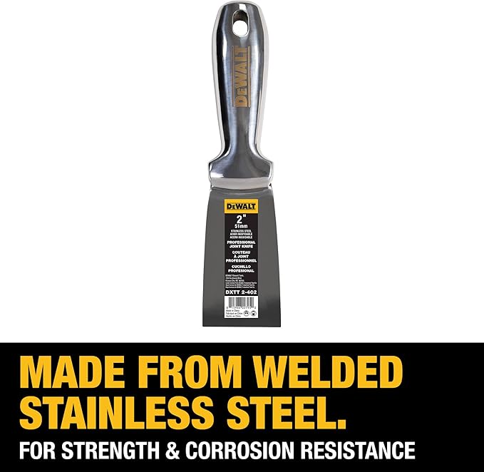 DEWALT 2" All Stainless Steel Joint Knife | One-Piece Premium Polished Metal Putty Blade | 2-402