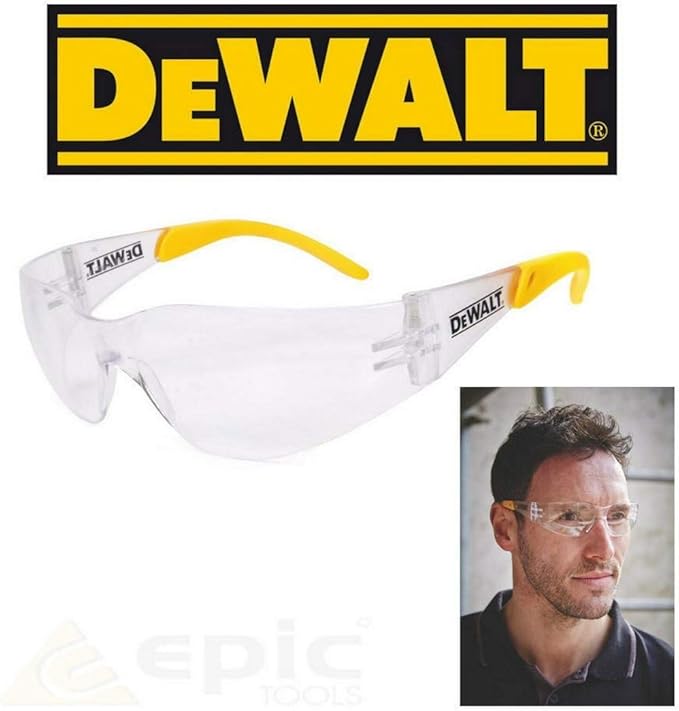 DEWALT DPG54-1C Protector™ Protective Eyewear – ANSI Z87.1+ Impact Rated – Lightweight Universal-Fit Frame – Flexible Rubber Temples – Clear Lens – 1 Pair