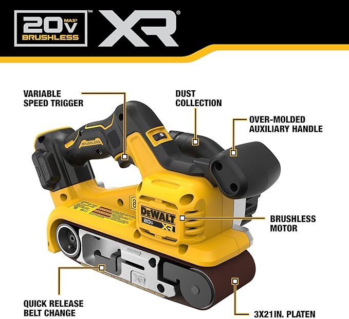DEWALT 20V MAX* Belt Sander, Cordless, Brushless, Tool Only (DCW220B)