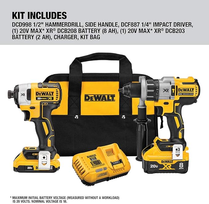DEWALT 20V MAX XR Cordless Drill Combo Kit, Hammer Drill & Impact Driver with Battery and Charger Included, Power Detect Technology (DCK299D1W1)