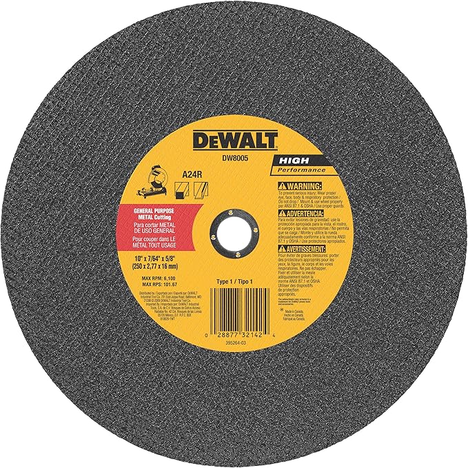 DeWalt DW8005 10 x 7/64 x 5/8 General Purpose Metal Chop Saw Wheel