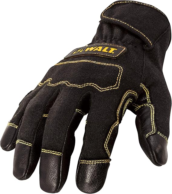 DEWALT Short Cuff Durable Welding and Fabricator Gloves, Abrasion-Resistant Leather Palm, Constructed of Fire-Resistant Materials, Kevlar Stitching, Knuckle Guard, Medium