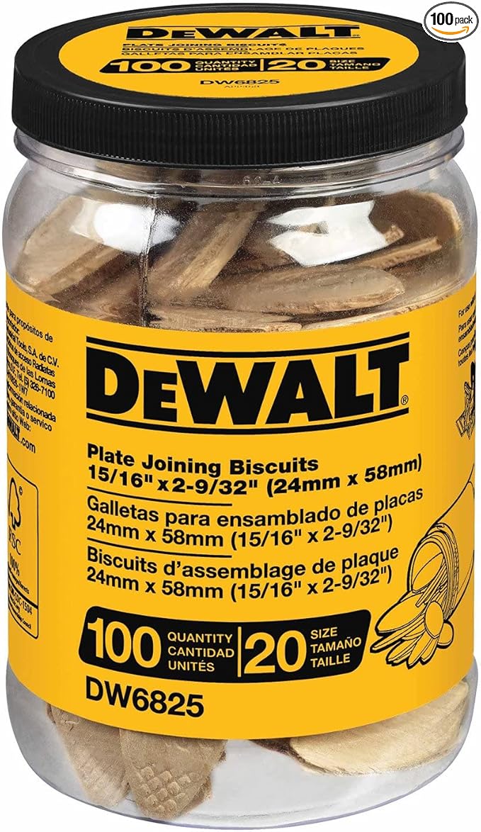 DEWALT 100-Pack Plate Joining Biscuits for Woodworking, Joinery, and Furniture Framing Biscuits (DW6825)