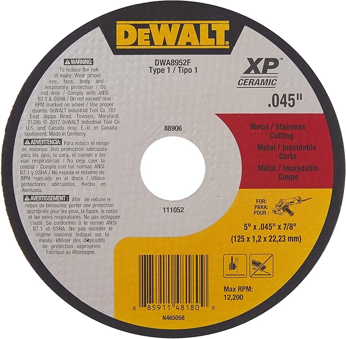 DEWALT DWA8952F T1 XP CER Fast Cut-Off Wheel, 5" x 0.045" x 7/8"