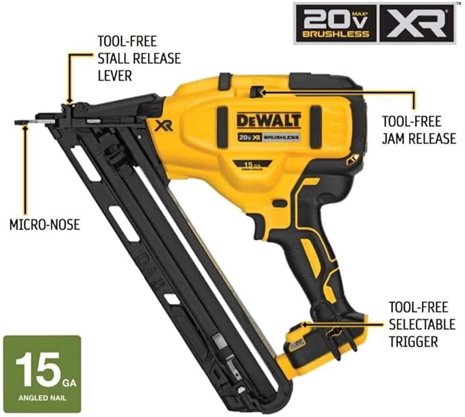 DEWALT 20V MAX* Finish Nailer, Angled, 15GA (DCN650B)