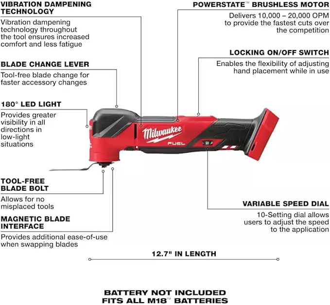 Milwaukee 2836-20 M18 FUEL Brushless Lithium-Ion Cordless Oscillating Multi-Tool (Tool Only)