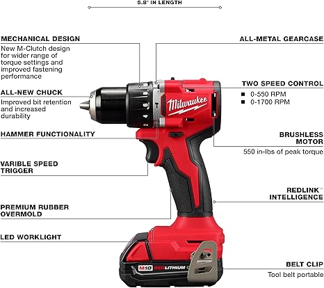 Milwaukee Electric - M18COMPACT BRUSHLESS 1/2 INCH Hammer Drill/Driver