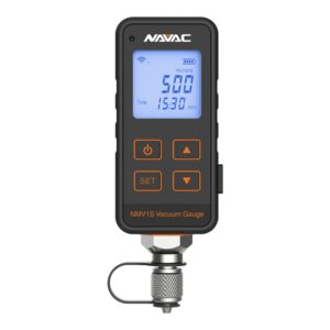 NAVAC NMV1S Premium Micron Vacuum Gauge - High-Pressure Protection - HVAC Digital Vacuum Gauge with Level Alarm and Leakage Warning - Decay Test - Large Backlit Display