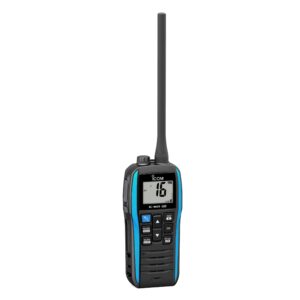 Icom M25EVO Blue Marine VHF Radio | Floating | Waterproof | USB Charging | Lightweight | Long Battery Life | Boating Essentials
