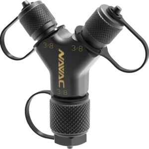 NAVAC F1028 Rapid-Y Connection Fitting for Faster Evacuation and Recovery - Solid Brass Y-Shaped Adapter - Large Internal Diameter - 2-Way Hose Splitter for HVAC - 2 x 3/8" to 1 x 3/8"