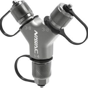 NAVAC F1029 Rapid-Y Connection Fitting for Faster Evacuation and Recovery - Solid Brass Y-shaped Adapter - Large Internal Diameter - 2-way Hose Splitter for HVAC - 2 x 3/8" to 1 x 1/4"