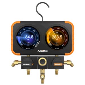 NAVAC N2DX FLEX-X Manifold Gauge Set -HD Color Graphic Interface, Digital Display, A2L Compatible, 72 Refrigerant Support, Rechargeable 100hr Battery, Durable Aluminum Body -Ideal for HVAC Technicians