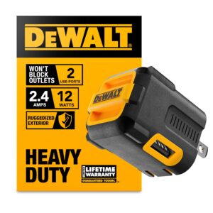 DEWALT Heavy Duty NeverBlock USB Charger, Angled Dual Port 12W Wall Charger Adapter, Foldable Plug, Charging Box Brick, Cube for iPhone 17 16 15 14 13 Pro Max, Galaxy S22 S21 Note 20, HTC, Moto, LG