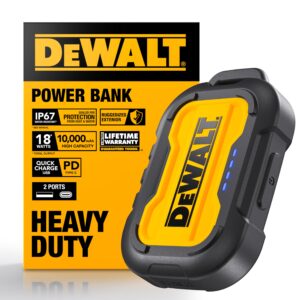 DEWALT Heavy Duty Portable Charger, Power Bank, Travel Worksite 10,000 mAh Battery Pack with USB-C Port for iPhone 17/16 Plus Pro Max, iPhone 15/14/13, Samsung Galaxy
