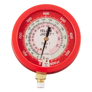 Yellow Jacket 49515 3-1/2" Liquid-Filled Gauge (Degrees F) Red Pressure, 0-800 psi, R-22/410A
