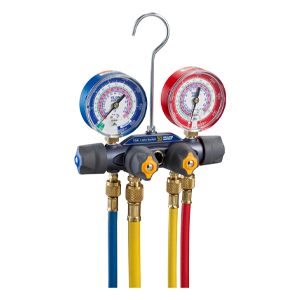 Yellow Jacket 49975 4-Valve Titan Test/Charging Manifold, (psi ?F) R32/454B/410A, 3-1/8" Gauges
