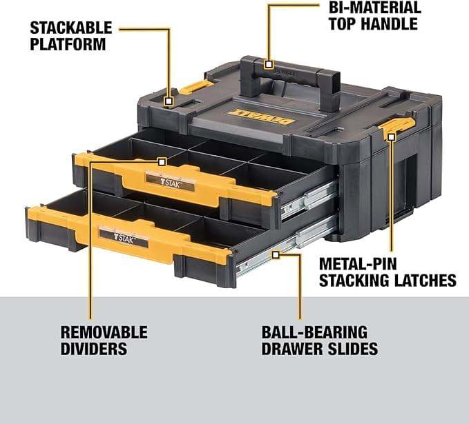 DEWALT TSTAK Tool Storage Organizer with Double Drawers, Holds Up to 16.5 lbs. (DWST17804)